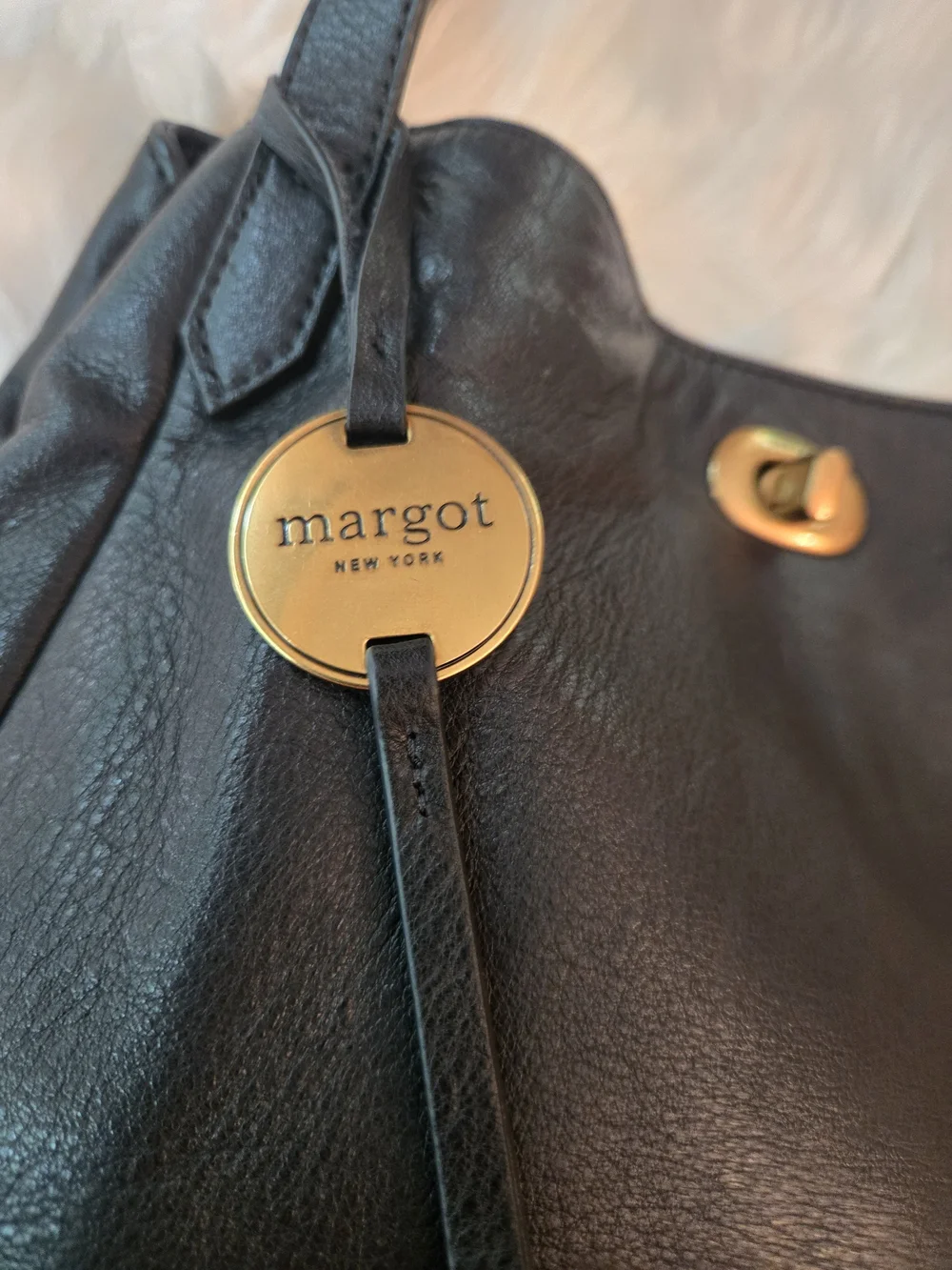 Margot New York Black Leather Shoulder Bag with Gold Accent